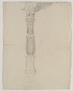 Entwurf zu einem Ausstattungsdetail mit Schwanenfigur, Aufriß und Grundriß