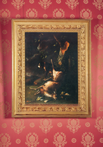 Jagdstück: Rehbock, Hund und Vögel