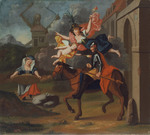 Don Quijote durch die Torheit geleitet (Kampf mit den Windmühlen)
Aus einer Serie zum Roman 