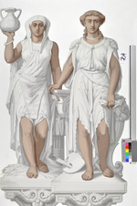 Füllstücke mit Personifikationen Afrikas und Europas aus dem Dekor "Les Cinq Parties du Monde"