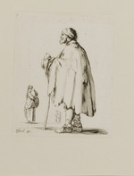 Bettler mit Stock, im Profil nach links