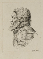 Büste eines alten bärtigen Soldaten im Profil nach links