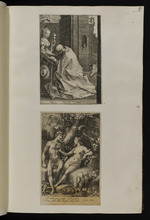17 / 18 | Une Tentation de S. Antoine. / Eve présente la pomme au Adam; avec 2 vers: Jn / mortem primi – arbore fructus | J. Sanredam sc.