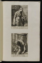 24 | 5 Femme malade d’une perte de sang ... / 6 la Femme courbée guérie (Luc. XIII, 11-13) avec / 2 vers: Dum mulier sentit – ad astra Dei | ___,,___ / ___,,___ [J. Sanredam sc. R. de. Baudous exc.]