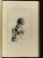 Halbfigur eines sitzenden Mädchens mit Band in den Händen