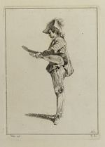 Junger Mann im Profil nach links, Gitarre spielend