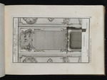 Kamin mit darüber liegender Kartusche mit Tieren in konkav und konvex geschwungenen Rahmen, Blatt aus der Folge N