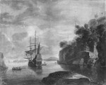 Tropenküste mit holländischem Kriegsschiff