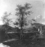 Flußlandschaft mit Brücke und Kastell