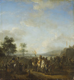 Reitersoldaten führen gefangene Bauern ab