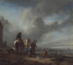 Strandbild mit Fischhändlerin